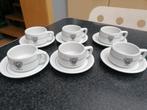 6 kopjes + schoteltjes, tas, Rombouts vintage wit/ zwart, Huis en Inrichting, Ophalen of Verzenden, Porselein, Kop(pen) en/of Schotel(s)
