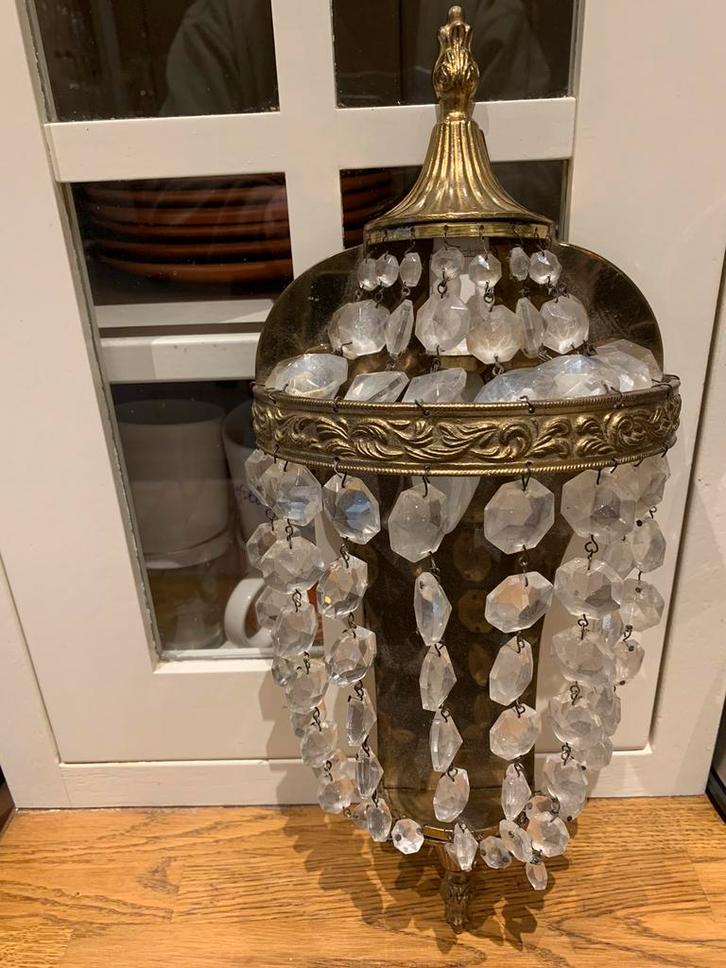 Antieken wandverlichting koper en glasparels, Antiek en Kunst, Antiek | Verlichting, Ophalen