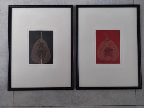 Schilderijtjes op blad  2 stuks Thailand - in kaders - 30x40, Antiek en Kunst, Curiosa en Brocante, Ophalen