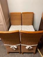 4 rotan stoelen met kussen, Huis en Inrichting, Stoelen, Riet of Rotan, Vier, Landelijk, Bruin