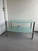 Unieke handgemaakte design tv meubel, massief inox & matglas, Ophalen, Zo goed als nieuw