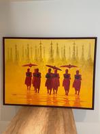 Schilderij in kader - "Boeddhistische Monniken", Antiek en Kunst, Ophalen