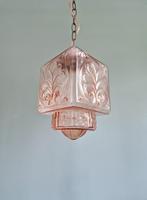 Art Deco lichtroze glazen hanglamp, 1920-30, Antiek en Kunst, Ophalen of Verzenden