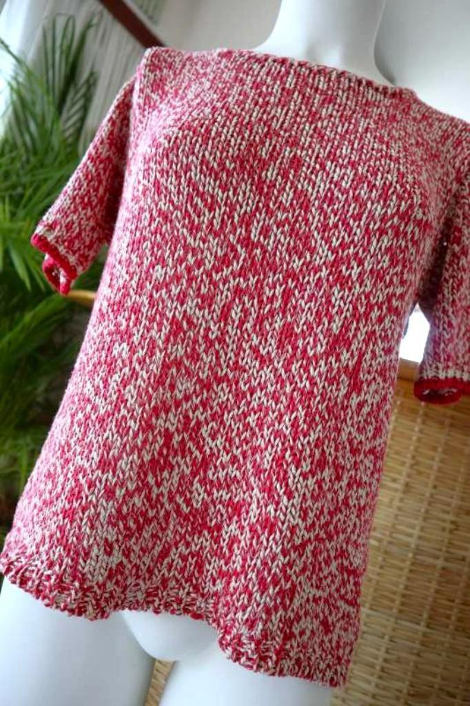 leuk handgemaakt bijzonder rood/wit pull, Kleding | Dames, Truien en Vesten, Zo goed als nieuw, Maat 42/44 (L), Rood, Ophalen of Verzenden