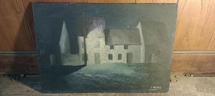 Schilderij op hout gesigneerd „J. MENU”, 45x32, n202, Antiek en Kunst, Kunst | Schilderijen | Klassiek, Ophalen