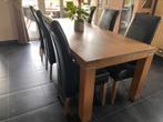 Zwarte eetstoelen, echt leer met eiken poten, Huis en Inrichting, Stoelen, Ophalen, Zo goed als nieuw, Leer