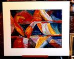 Modern werk olie op papier, ingekaderd achter glas, 85-90 cm, Ophalen