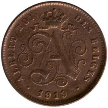 België 2 centimes, 1911-1919 in Frans ALBERT ROI DES BELGES