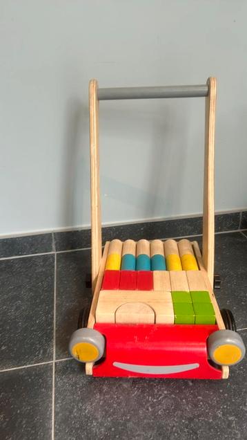 Houten loopwagentje met blokken, Enlèvement, Utilisé, Jouet à Pousser ou Tirer