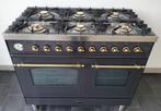 🍀 Poêle Boretti de luxe 100 cm anthracite + laiton 6 brûleu, Comme neuf, 5 zones de cuisson ou plus, Classe énergétique A ou plus économe
