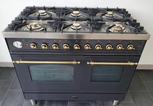 🍀 Poêle Boretti de luxe 100 cm anthracite + laiton 6 brûleu, Electroménager, Cuisinières, Comme neuf, Autoportant, 5 zones de cuisson ou plus
