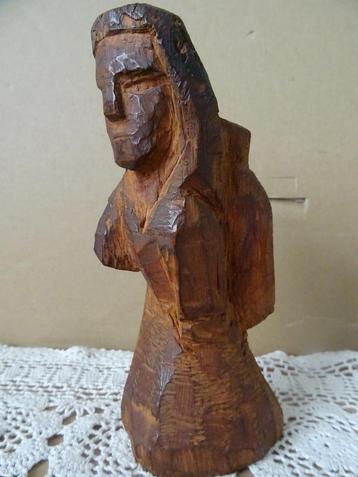 Antiek houten beeld Heilige met tas mand Christoffel? 16cm beschikbaar voor biedingen