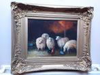 Schilderij schapen op stal, Antiek en Kunst, Ophalen of Verzenden