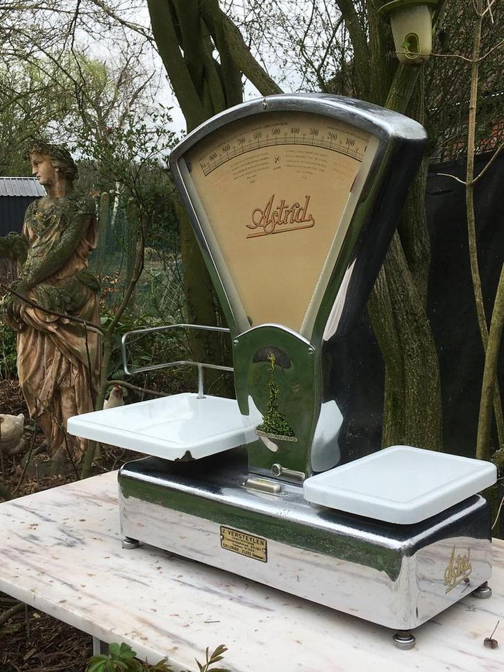 Antieke Antwerpse Astrid chrome weegschaal, Antiek en Kunst, Curiosa en Brocante, Ophalen