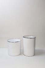 2 ronde emaille manden - wit en blauw, Antiek en Kunst, Ophalen of Verzenden