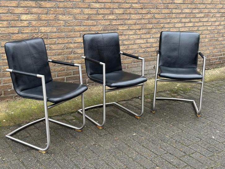 Stijlvolle Henders & Hazel stoelen – echt leder – set van 3, Huis en Inrichting, Stoelen, Zo goed als nieuw, Zwart, Ophalen