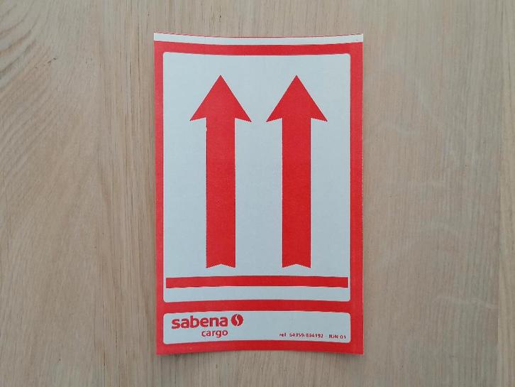 Sabena Sticker #003 This side up - Sabena Cargo 10x15,3, Verzamelen, Stickers, Nieuw, Bedrijf of Vereniging, Ophalen of Verzenden