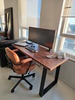 Moderne houten bureau met metalen poten, Ophalen, Zo goed als nieuw, Bureau