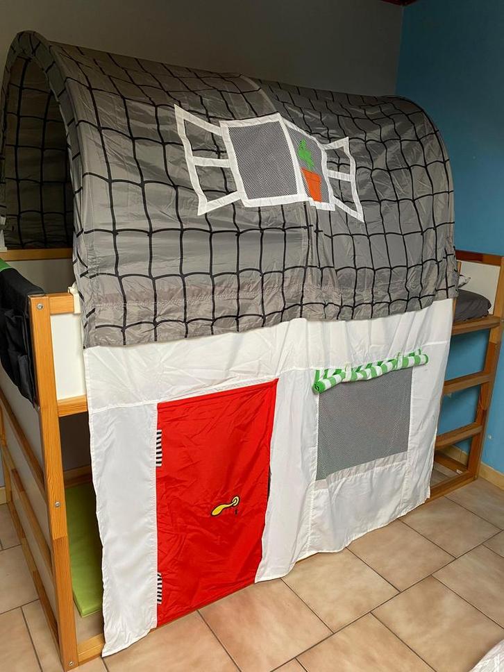Lit enfant avec tente, modulable au sol ou version superposé, Kinderen en Baby's, Kinderkamer | Stapelbedden en Hoogslapers, Zo goed als nieuw
