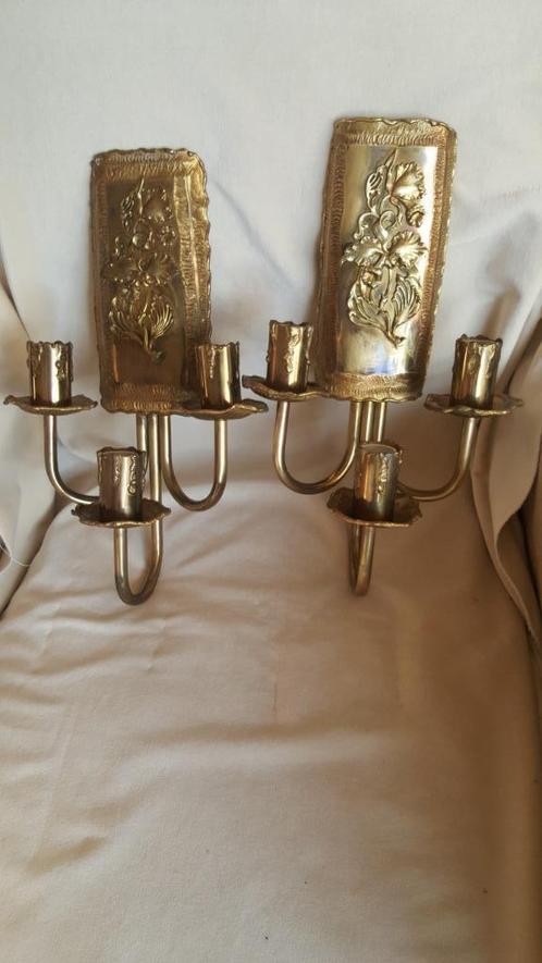 paire d'appliques 3 bras de lumière  métal doré  décor végét, Antiquités & Art, Antiquités | Éclairage, Enlèvement