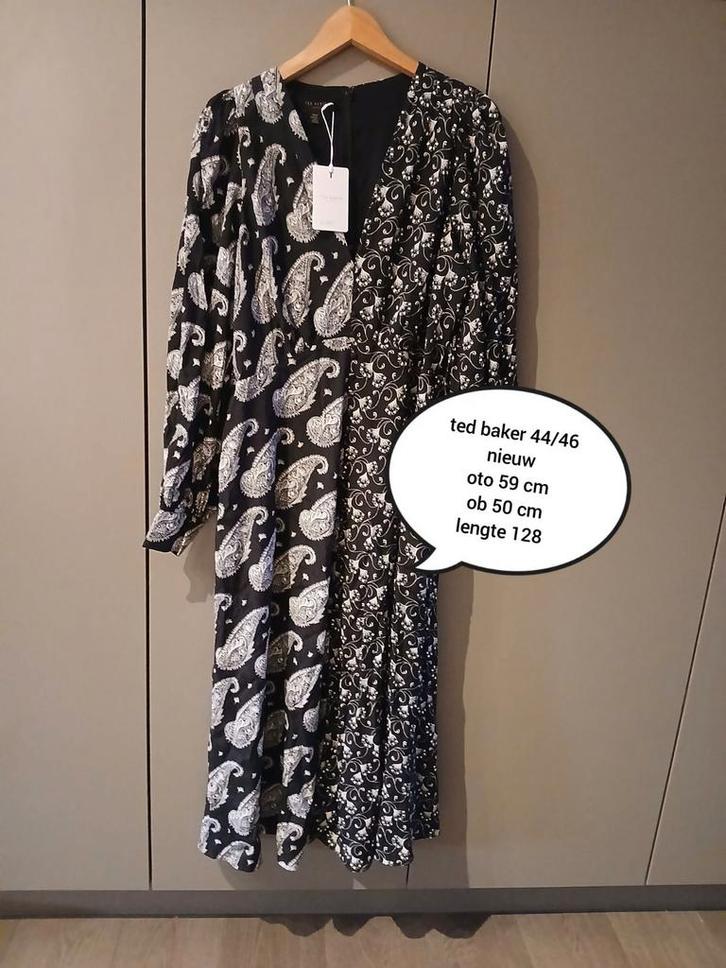 Nieuwe maxi retro model ted baker 44/46, Kleding | Dames, Jurken, Nieuw, Maat 46/48 (XL) of groter, Zwart, Onder de knie, Ophalen of Verzenden