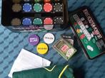 Pokerset: 200 chips, 3 schijven, nieuwe kaarten, speelmat, Hobby en Vrije tijd, Ophalen of Verzenden, Zo goed als nieuw