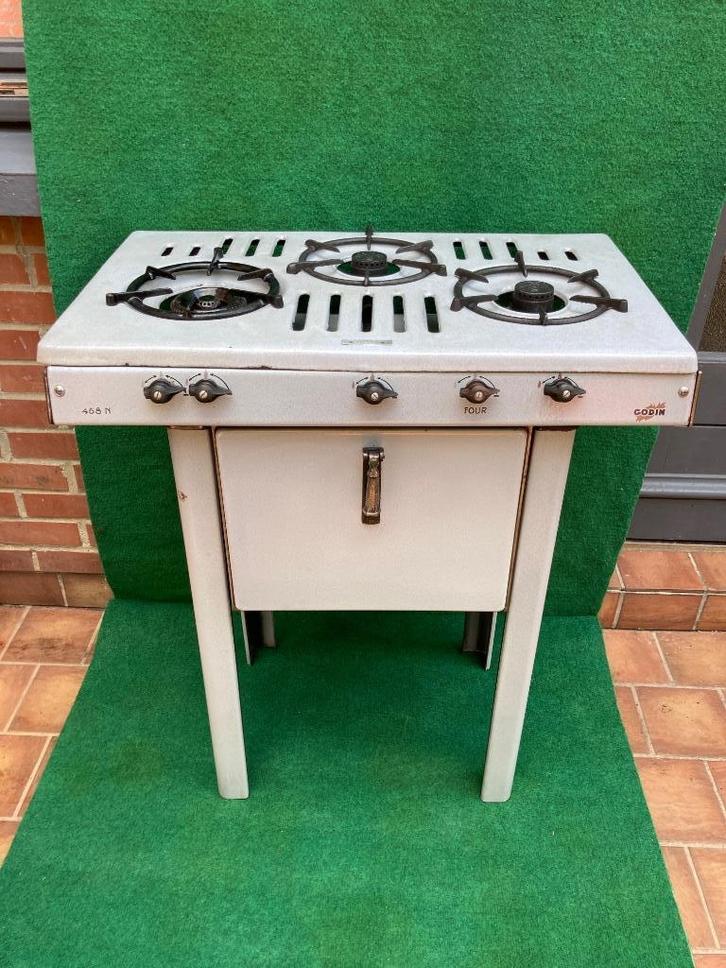 Godin 1950-60 geëmailleerde gietijzeren kachel - model 458 N, Huis en Inrichting, Kachels, Gebruikt, Vrijstaand, Potkachel, Gas