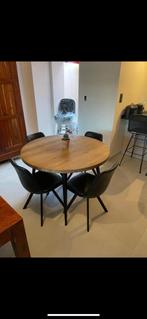 Eiken eettafel + 4 zwarte lederen stoelen, Ophalen