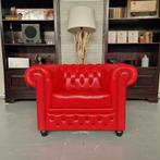 Brighton 1-Zits Classic Chesterfield Fauteuil – Rood met Zwa, Antiek en Kunst, Ophalen