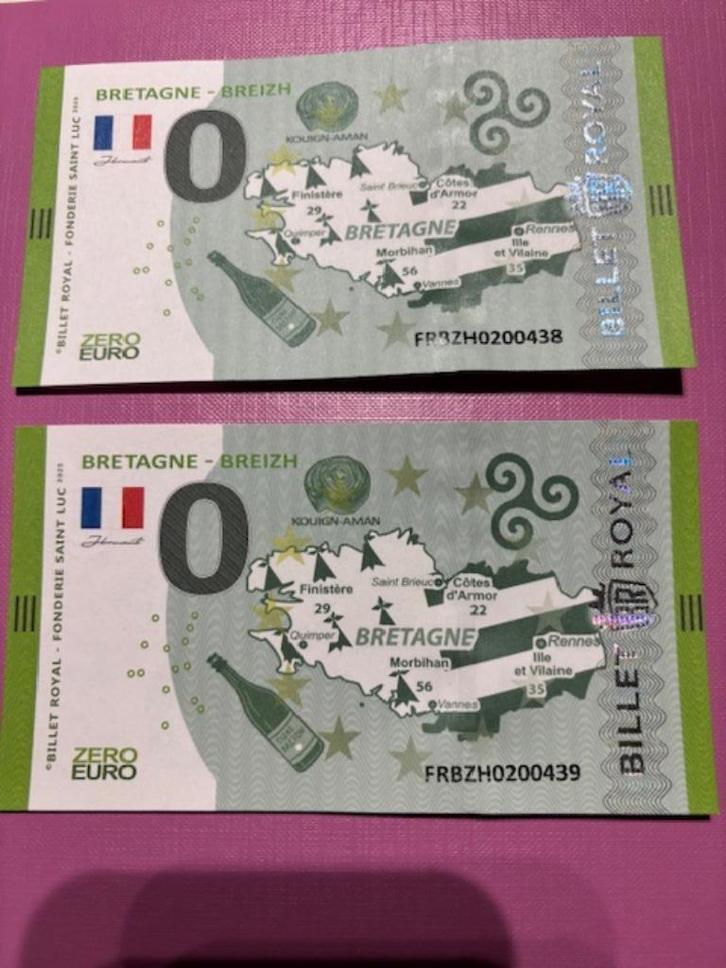 Duotickets €0 souvenir Brittany - Breizh/2 kaartjes, Postzegels en Munten, Bankbiljetten | Europa | Niet-Eurobiljetten, Setje