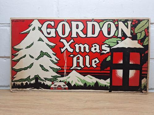 Dubbelzijdig reclame bord Gordon Xmas Ale 1950-60, Verzamelen, Merken en Reclamevoorwerpen, Gebruikt, Reclamebord, Ophalen of Verzenden