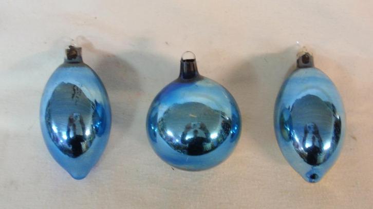 Lot van 3 oude glazen kerstbal Ajeko blauw, Diversen, Kerst, Gebruikt, Ophalen of Verzenden