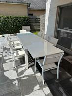 Merk Azur wit aluminium tuintafel met wit glas met 8 stoelen, Tuin en Terras, Tuinsets en Loungesets, Ophalen, Gebruikt, Aluminium