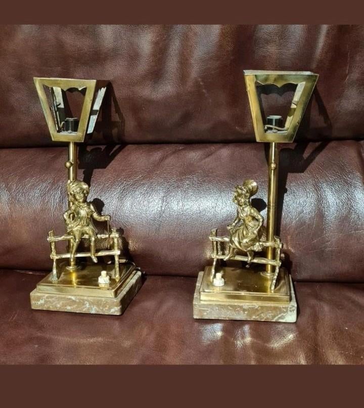 Laiton vintage, cuivre, marbre, lumières, Enlèvement ou Envoi, Utilisé