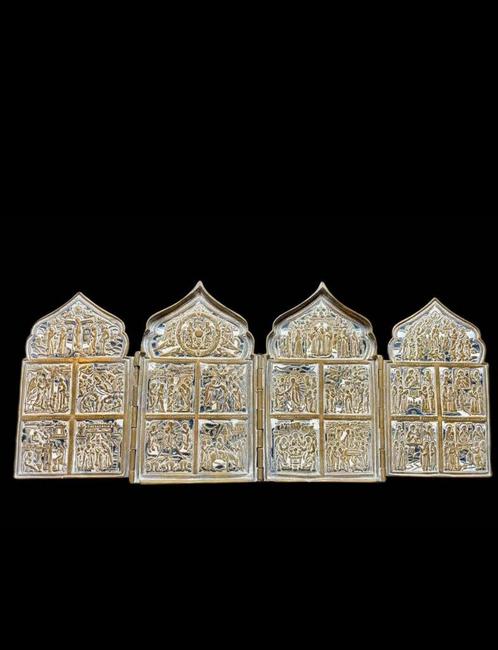 Antiek icoon zeldzame Russische reis-icoon brons en emaille, Antiek en Kunst, Antiek | Religieuze voorwerpen, Ophalen of Verzenden