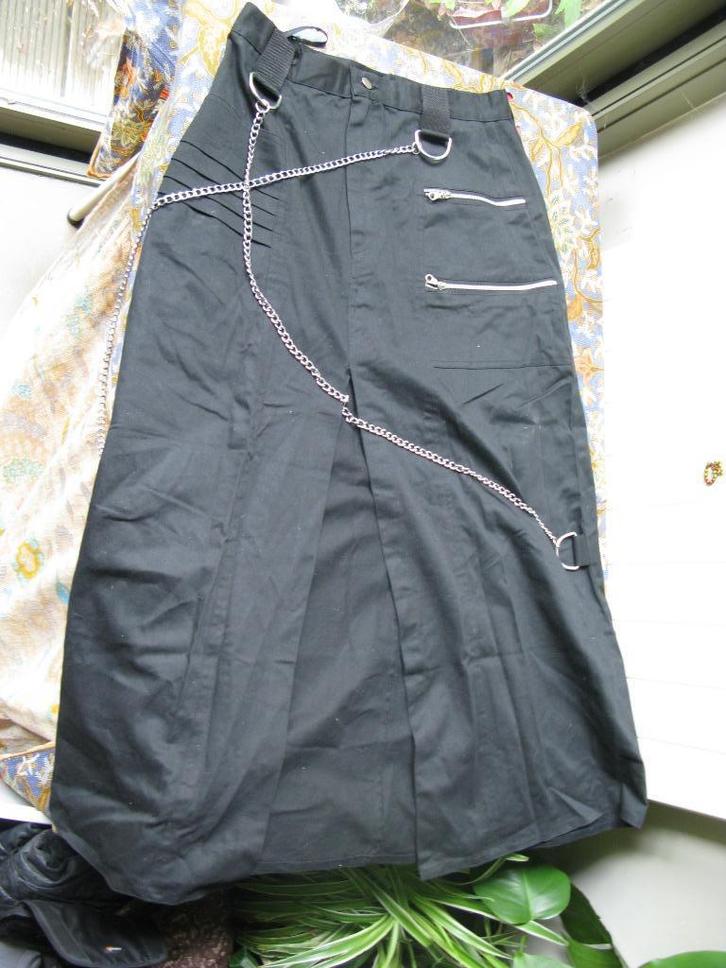 zwarte gothic katoen lange rok met ketting S/M, Kleding | Dames, Rokken, Nieuw, Maat 38/40 (M), Zwart, Onder de knie, Ophalen of Verzenden