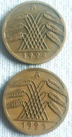 2xDUITSLAND: 5 REICHSPFENNIG 1925A+5 RENTENPFG 1924A KM39&32, Postzegels en Munten, Munten | Europa | Niet-Euromunten, Verzenden