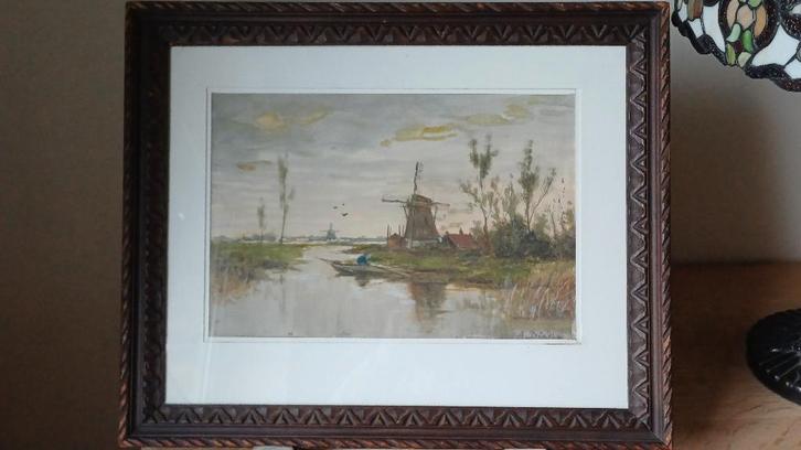 Anton Dirckx, Rivierlandschap met molens, 40x49cm, Antiek en Kunst, Kunst | Schilderijen | Klassiek, Ophalen of Verzenden