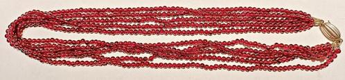 Collier de 5 rangs de perles de grenat rouge, 43 cm, NEUF, Handtassen en Accessoires, Kettingen, Nieuw, Steen of Mineraal, Rood