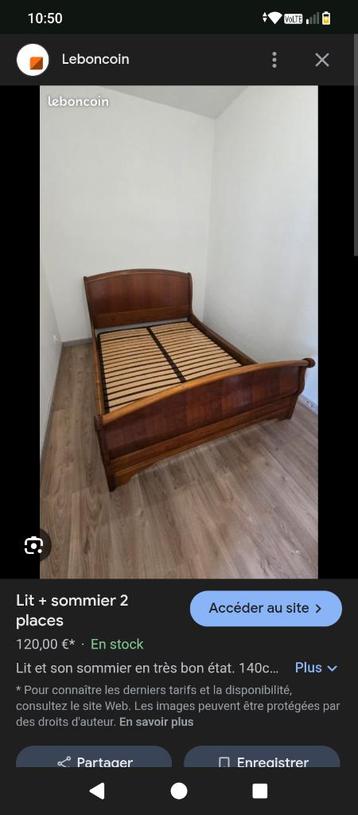 Lit deux personnes en bois a vendre, Ancien, 140 cm, Brun, Enlèvement