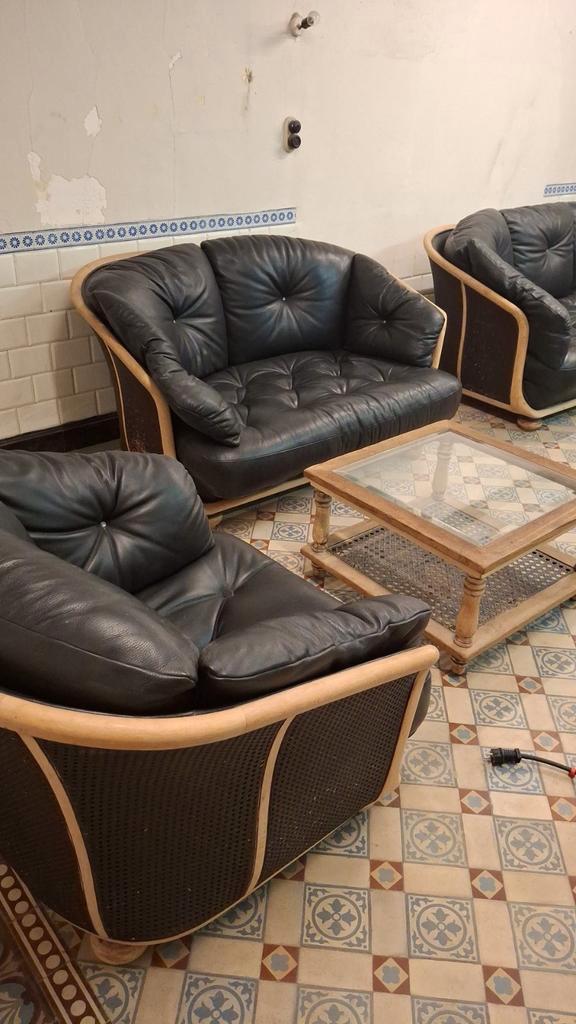 Twee lounges van Roche-Bobois, Huis en Inrichting, Zetels | Zetels en Chaises Longues, Hout, Leer, Ophalen