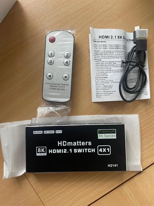 Répartiteur HDMI 2.1, 120Hz, 4 ports 4K,8K avec télécommande, Audio, Tv en Foto, Audiokabels en Televisiekabels, Nieuw, HDMI-kabel
