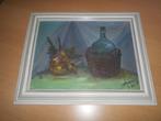 Schilderij stilleven wijnfles met bloemstuk, Ophalen