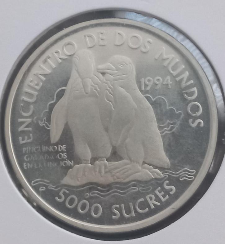 Ecuador 5000 sucres 1994 (zilver), Postzegels en Munten, Munten | Amerika, Zilver, Verzenden