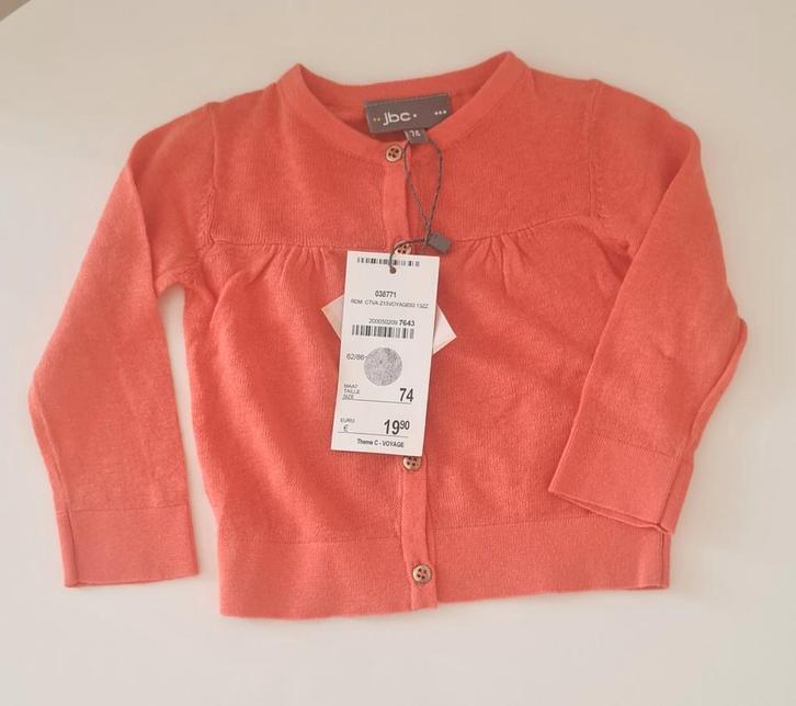 Nieuwe koraaloranje cardigan JBC maat 74 (68), Kinderen en Baby's, Babykleding | Maat 68, Nieuw, Meisje, Truitje of Vestje, Ophalen of Verzenden