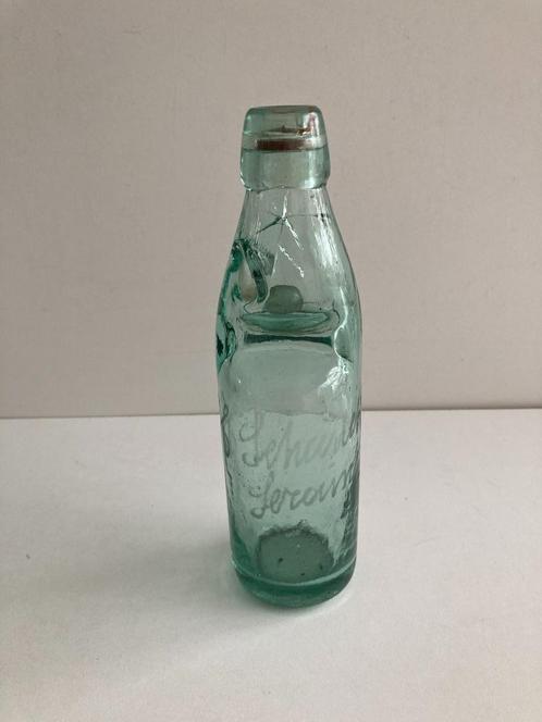 Antiek glazen Kogelflesje met knikker SERAING H.Schunck ?, Verzamelen, Glas en Drinkglazen, Gebruikt, Overige typen, Ophalen of Verzenden