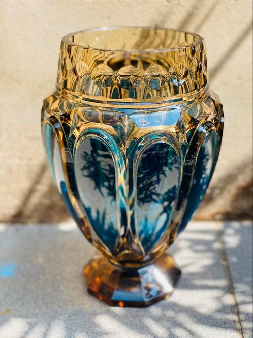 VAL SAINT LAMBERT art deco vaas topaz en cristal blue, Antiek en Kunst, Antiek | Glaswerk en Kristal, Ophalen of Verzenden