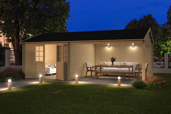 Blokhut met overkapping Octavio 680x380 vuren, Hobby en Vrije tijd, Overige Hobby en Vrije tijd, Nieuw, Verzenden