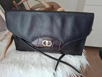 Lederen handtas clutch zwart met riem beschikbaar voor biedingen