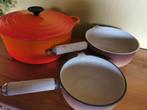 Le Creuset kookpot en 2 steelpannen, Huis en Inrichting, Keuken | Potten en Pannen, Ophalen of Verzenden, Gebruikt, Gietijzer